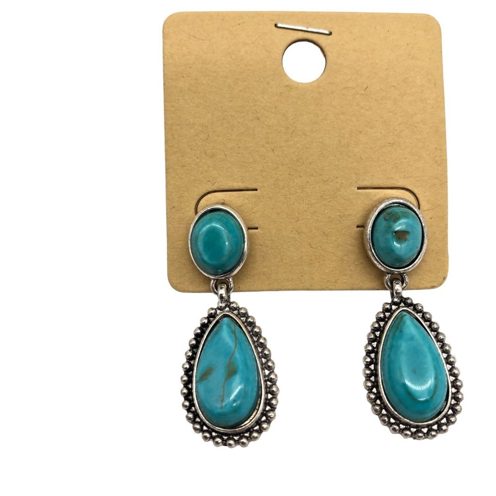 Earrings Women's Turquoise and Silver Pierced‎ Costume Jewelry - Picture 3 of 4